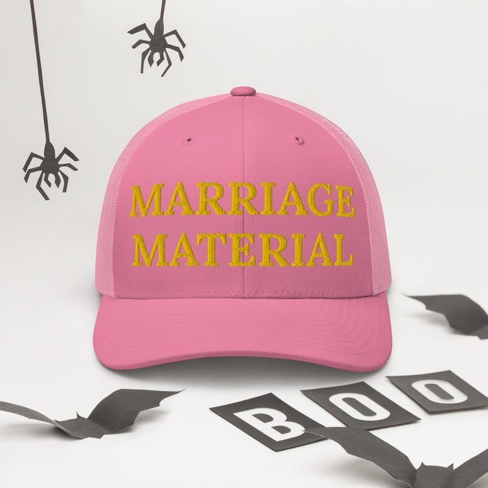 Marriage Material Embroidered Trucker Cap Classic Six-Panel Mesh Back Hat Womens Hat Wedding Party Hat Great Gift Idea