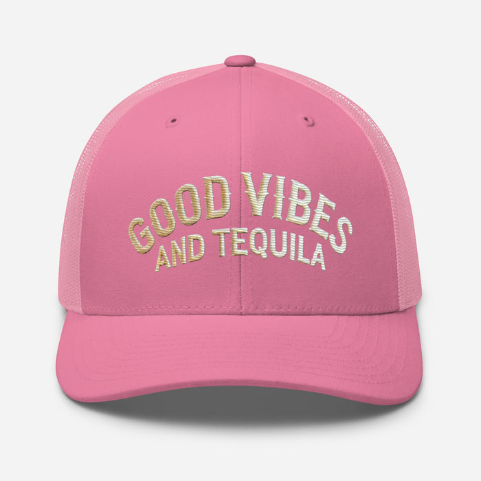 Good Vibes and Tequila Embroidered Trucker Cap: Classic Mesh Back, Adjustable Fit Great Gift