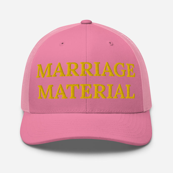 Marriage Material Embroidered Trucker Cap Classic Six-Panel Mesh Back Hat Womens Hat Wedding Party Hat Great Gift Idea