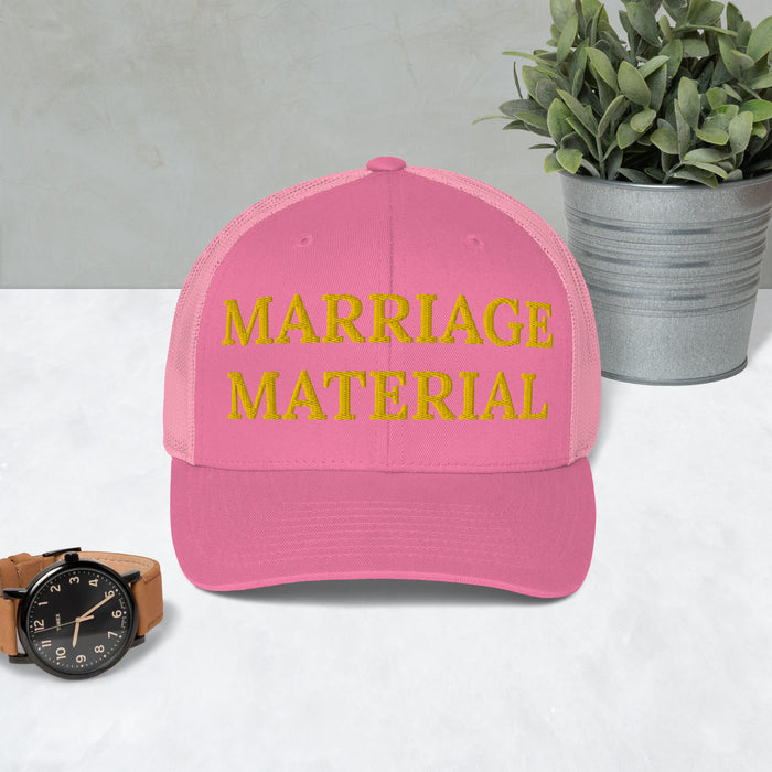 Marriage Material Embroidered Trucker Cap Classic Six-Panel Mesh Back Hat Womens Hat Wedding Party Hat Great Gift Idea