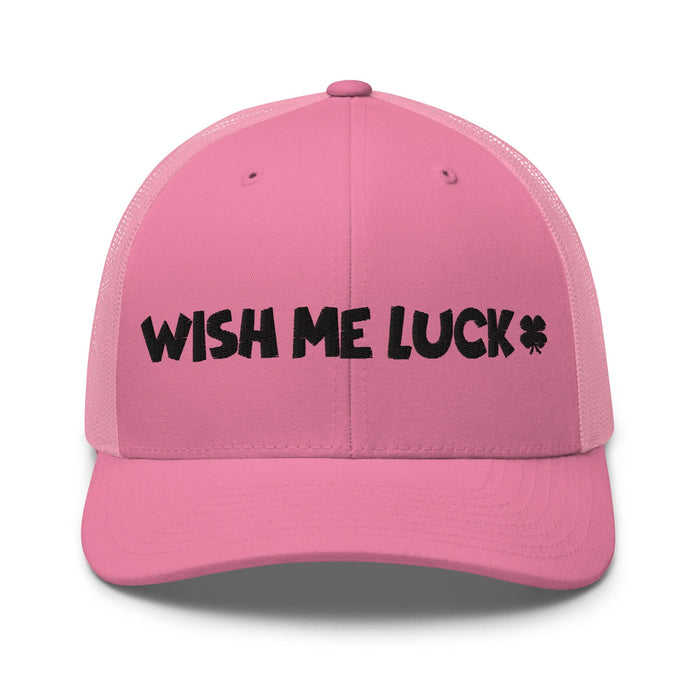 Embroidered Wish Me Luck Clover Trucker Hat Classic Comfort with Mesh Back Great Gift Idea Mens Hat Womens Hat