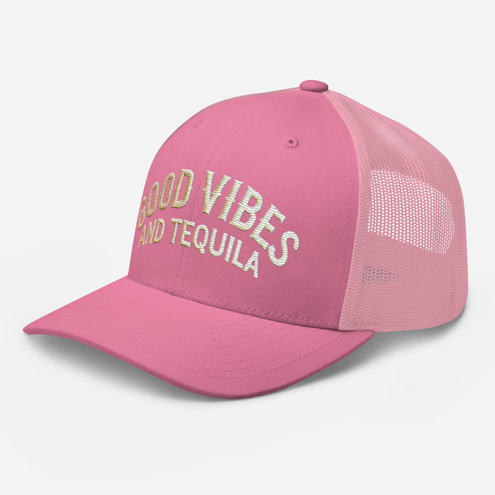 Good Vibes and Tequila Embroidered Trucker Cap: Classic Mesh Back, Adjustable Fit Great Gift