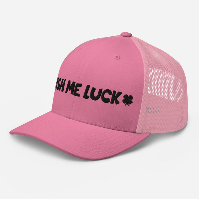 Embroidered Wish Me Luck Clover Trucker Hat Classic Comfort with Mesh Back Great Gift Idea Mens Hat Womens Hat