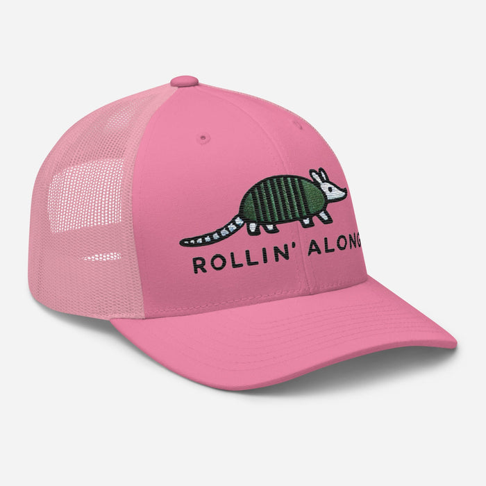 Embroidered Armadillo Rollin' Along Trucker Cap, Mesh Back Adjustable Hat Great Gift Idea