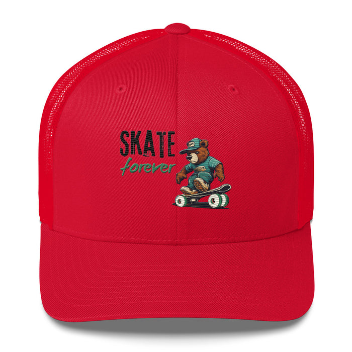 "Skate Forever" Bear Skateboarder Trucker Cap – Mesh Back & Adjustable Fit Trucker Cap