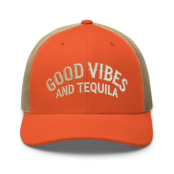 Good Vibes and Tequila Embroidered Trucker Cap: Classic Mesh Back, Adjustable Fit Great Gift