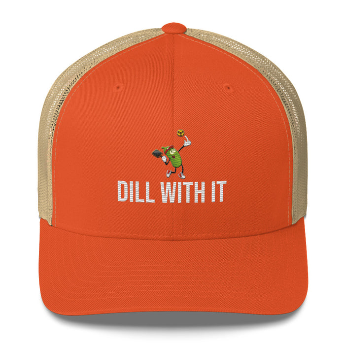 Pickleball Dill With It Embroidered Trucker Cap Classic Six-Panel Mesh Back Hat Pickleball Hat Mens Hat Womens Hat Gift Idea