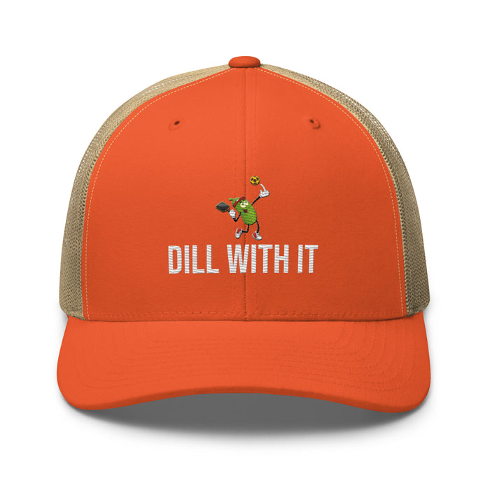 Pickleball Dill With It Embroidered Trucker Cap Classic Six-Panel Mesh Back Hat Pickleball Hat Mens Hat Womens Hat Gift Idea