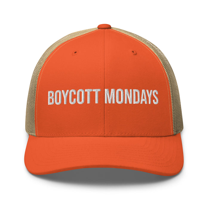 Boycott Mondays Embroidered Trucker Cap Classic Six-Panel Mesh Back Hat Statement Hat Mens Hat Womens Hat Gift Idea