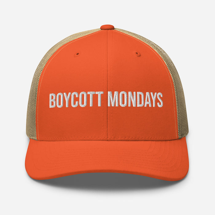 Boycott Mondays Embroidered Trucker Cap Classic Six-Panel Mesh Back Hat Statement Hat Mens Hat Womens Hat Gift Idea