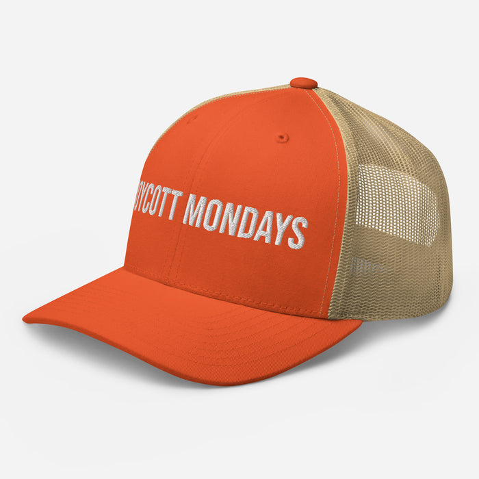 Boycott Mondays Embroidered Trucker Cap Classic Six-Panel Mesh Back Hat Statement Hat Mens Hat Womens Hat Gift Idea