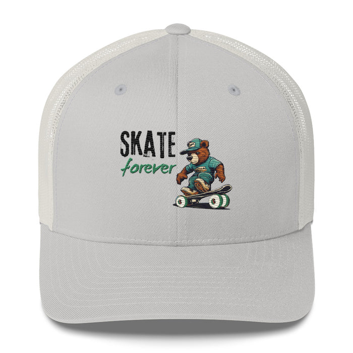 "Skate Forever" Bear Skateboarder Trucker Cap – Mesh Back & Adjustable Fit Trucker Cap