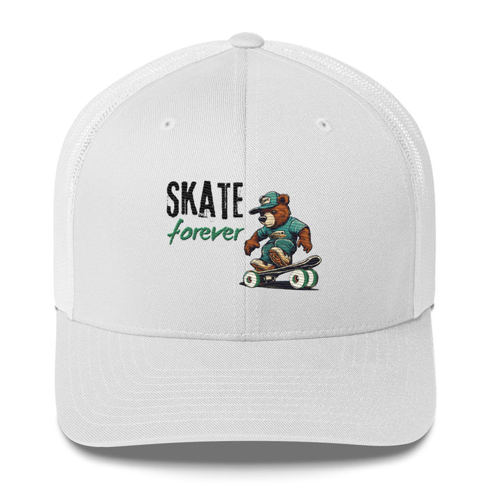 "Skate Forever" Bear Skateboarder Trucker Cap – Mesh Back & Adjustable Fit Trucker Cap