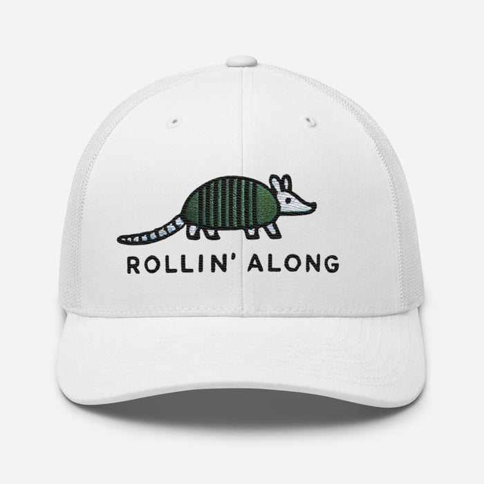 Embroidered Armadillo Rollin' Along Trucker Cap, Mesh Back Adjustable Hat Great Gift Idea