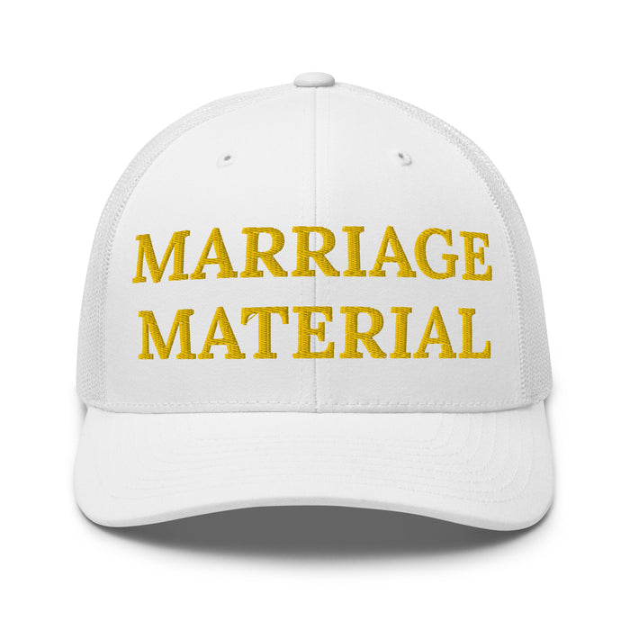 Marriage Material Embroidered Trucker Cap Classic Six-Panel Mesh Back Hat Womens Hat Wedding Party Hat Great Gift Idea