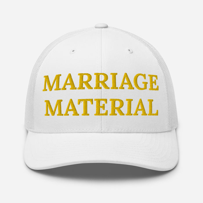 Marriage Material Embroidered Trucker Cap Classic Six-Panel Mesh Back Hat Womens Hat Wedding Party Hat Great Gift Idea