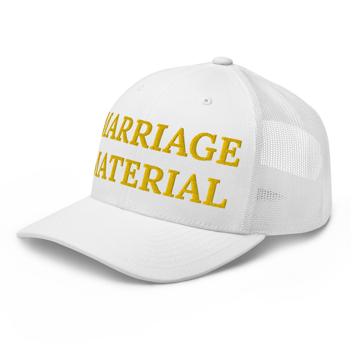 Marriage Material Embroidered Trucker Cap Classic Six-Panel Mesh Back Hat Womens Hat Wedding Party Hat Great Gift Idea