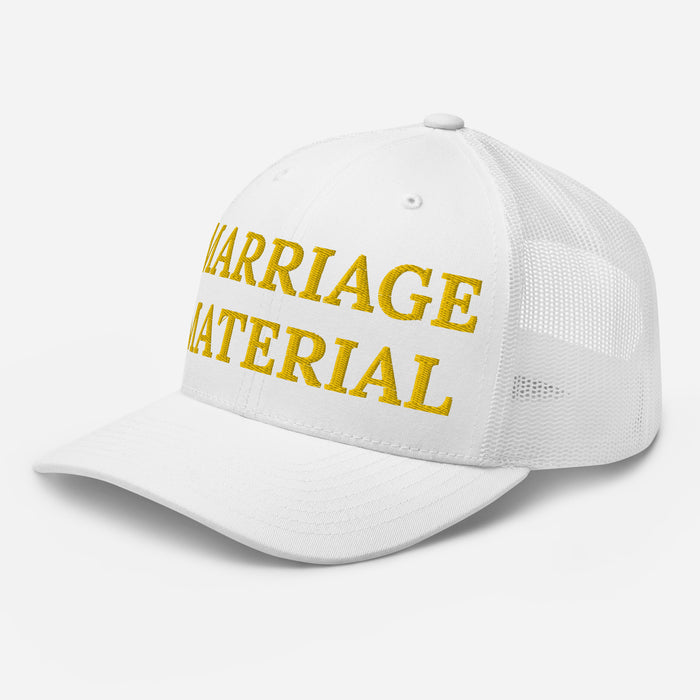 Marriage Material Embroidered Trucker Cap Classic Six-Panel Mesh Back Hat Womens Hat Wedding Party Hat Great Gift Idea