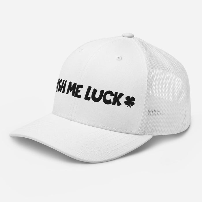 Embroidered Wish Me Luck Clover Trucker Hat Classic Comfort with Mesh Back Great Gift Idea Mens Hat Womens Hat