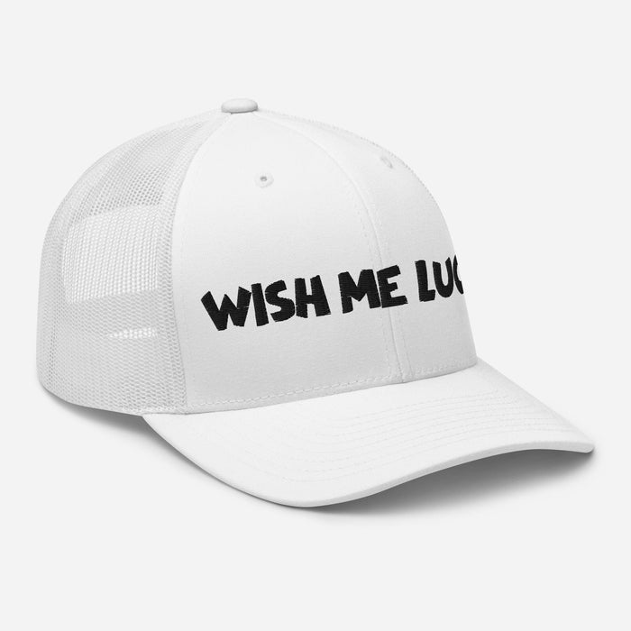 Embroidered Wish Me Luck Clover Trucker Hat Classic Comfort with Mesh Back Great Gift Idea Mens Hat Womens Hat