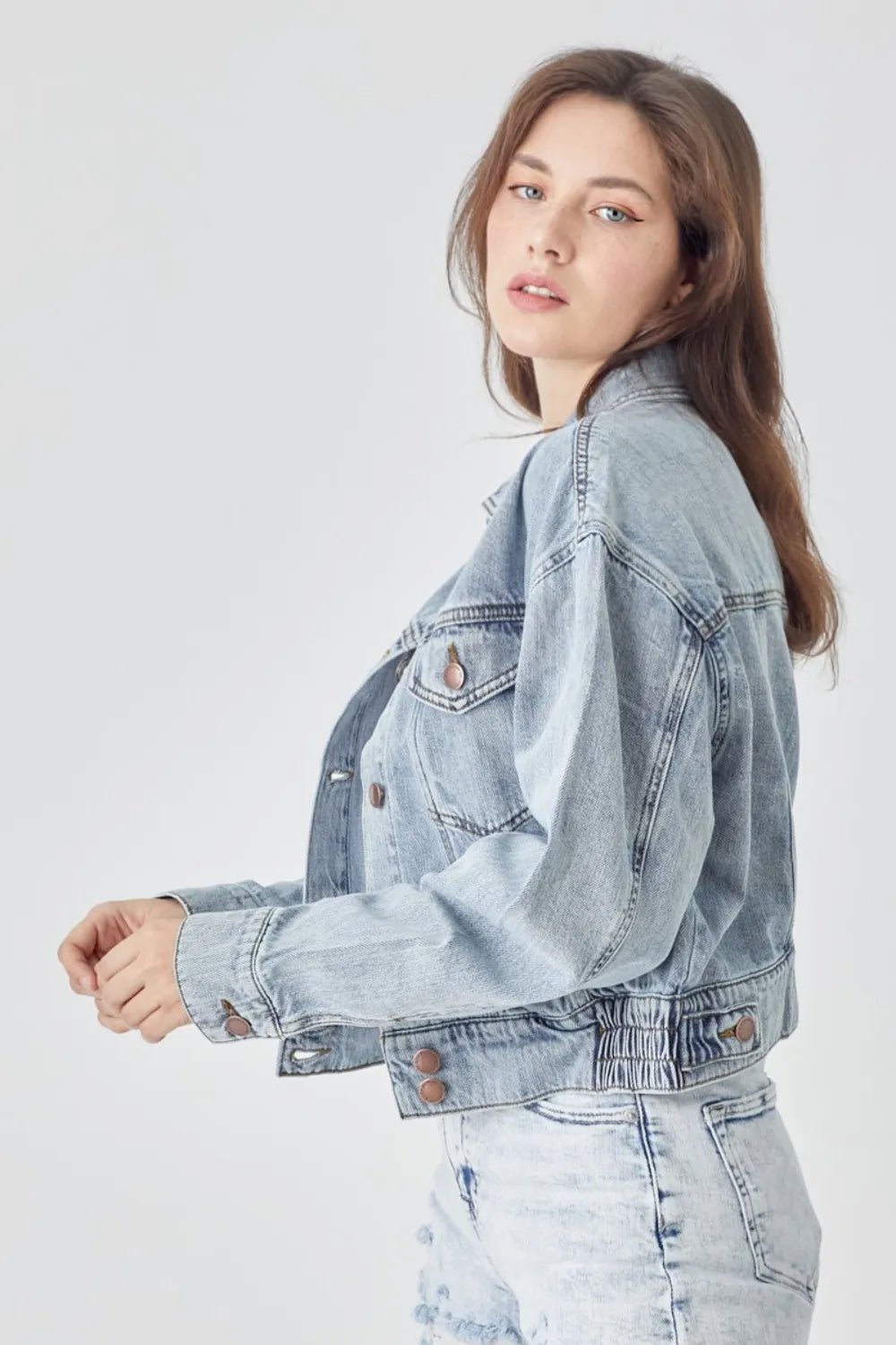 Risen Cropped Button - Down Denim Jacket – Modern Coastal Chic Layer - Triniskies