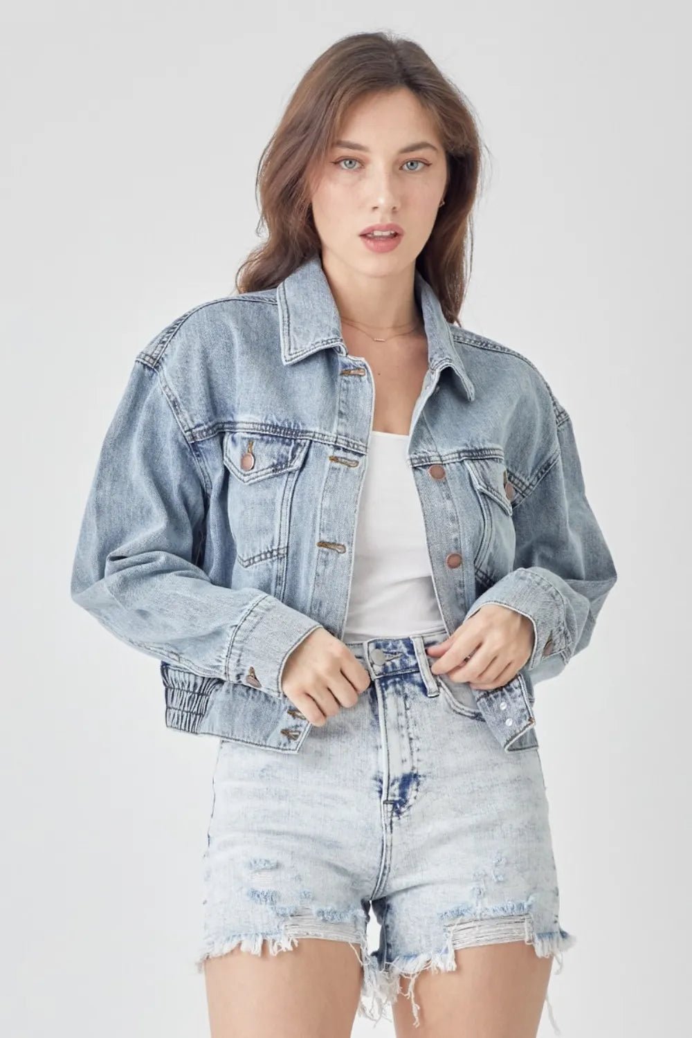 Risen Cropped Button - Down Denim Jacket – Modern Coastal Chic Layer - Triniskies