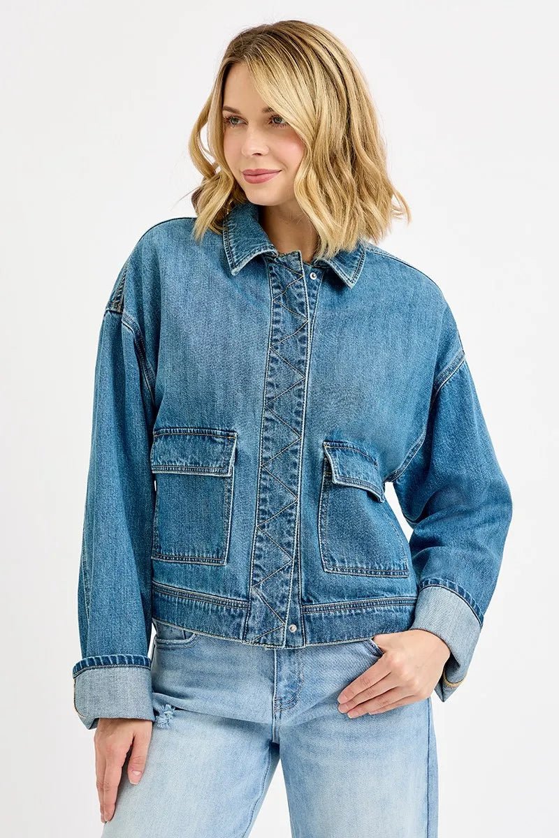 Risen Oversized Cargo Pocket Denim Jacket – Vintage Coastal Resort Layer - Triniskies