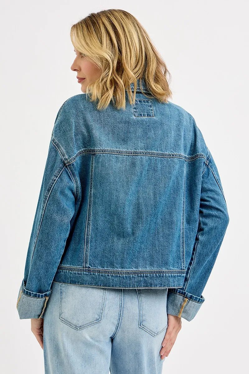 Risen Oversized Cargo Pocket Denim Jacket – Vintage Coastal Resort Layer - Triniskies