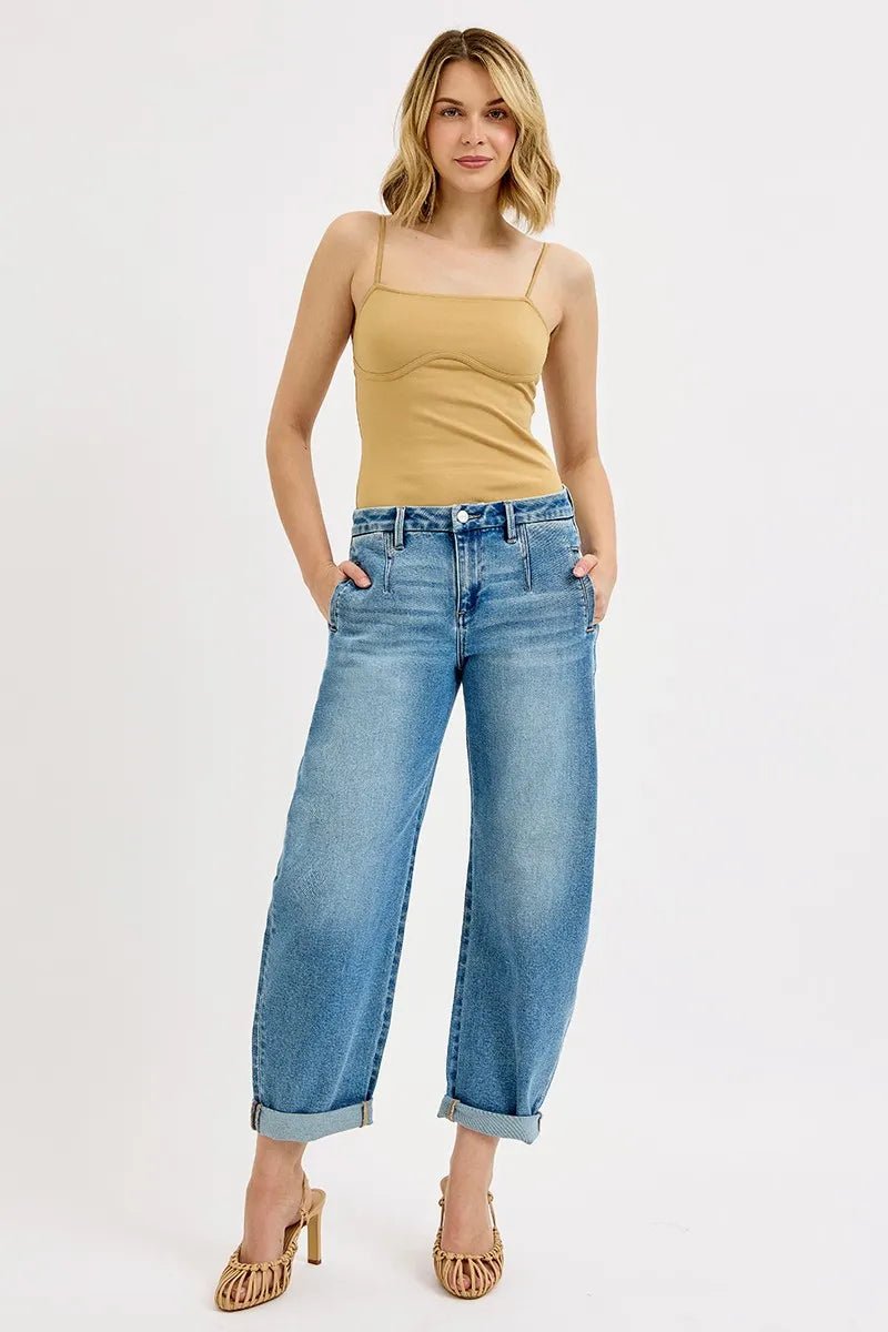 RISEN Plus Size Mid Rise Barrel Roll Up Jeans – Relaxed Coastal Fit - Triniskies
