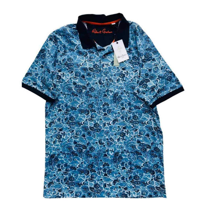 Robert Graham Robert Graham Amaro Floral Golf Polo Shirt Blue SZ M