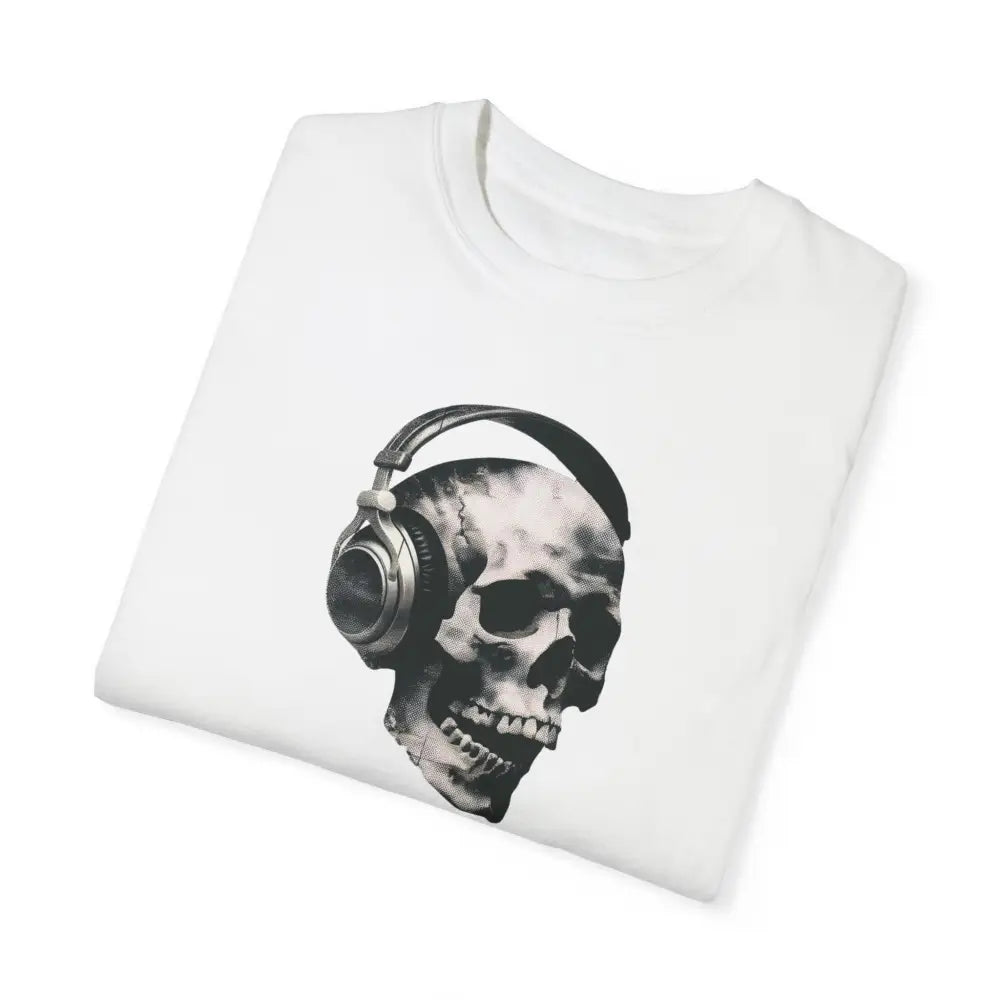 Rock on Skull Unisex Garment-Dyed Tee with Headphones Graphic
