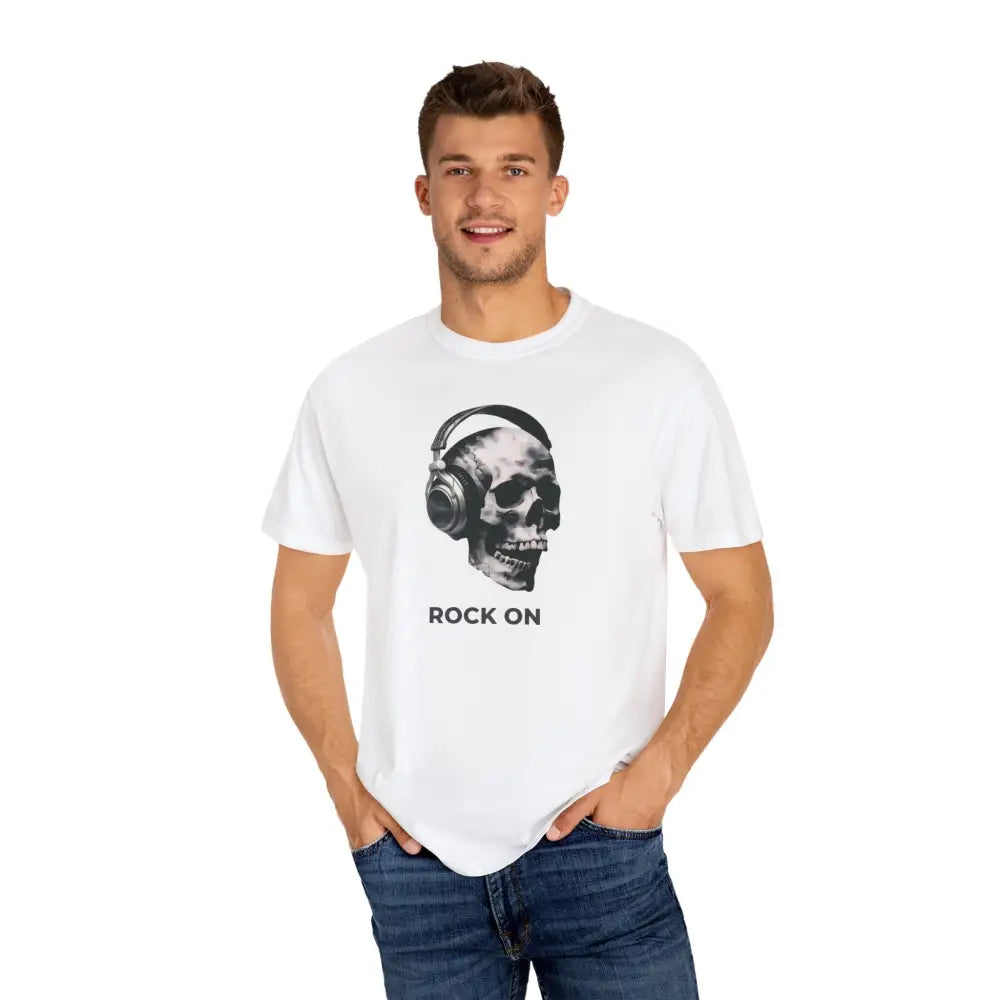 Rock on Skull unisex garment-dyed tee with headphone graphic
