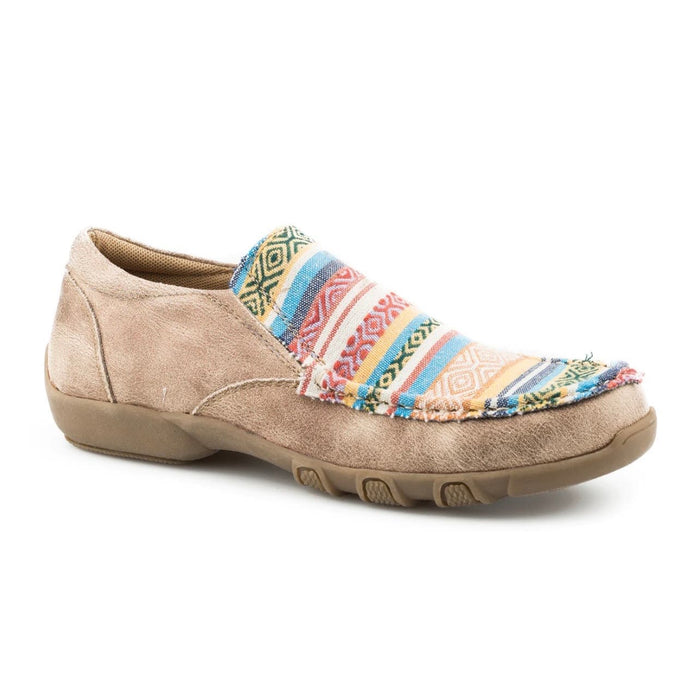 Roper ROPER Women's Driving Moccasin Slip-On - Beige with Multi-Colored Vamp Size 5