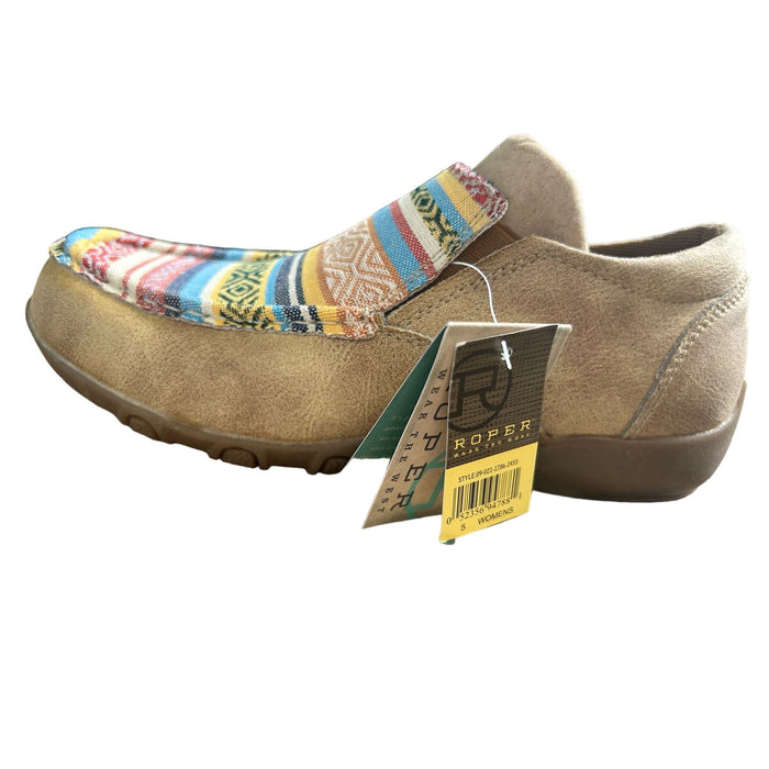 Roper ROPER Women's Driving Moccasin Slip-On - Beige with Multi-Colored Vamp Size 5