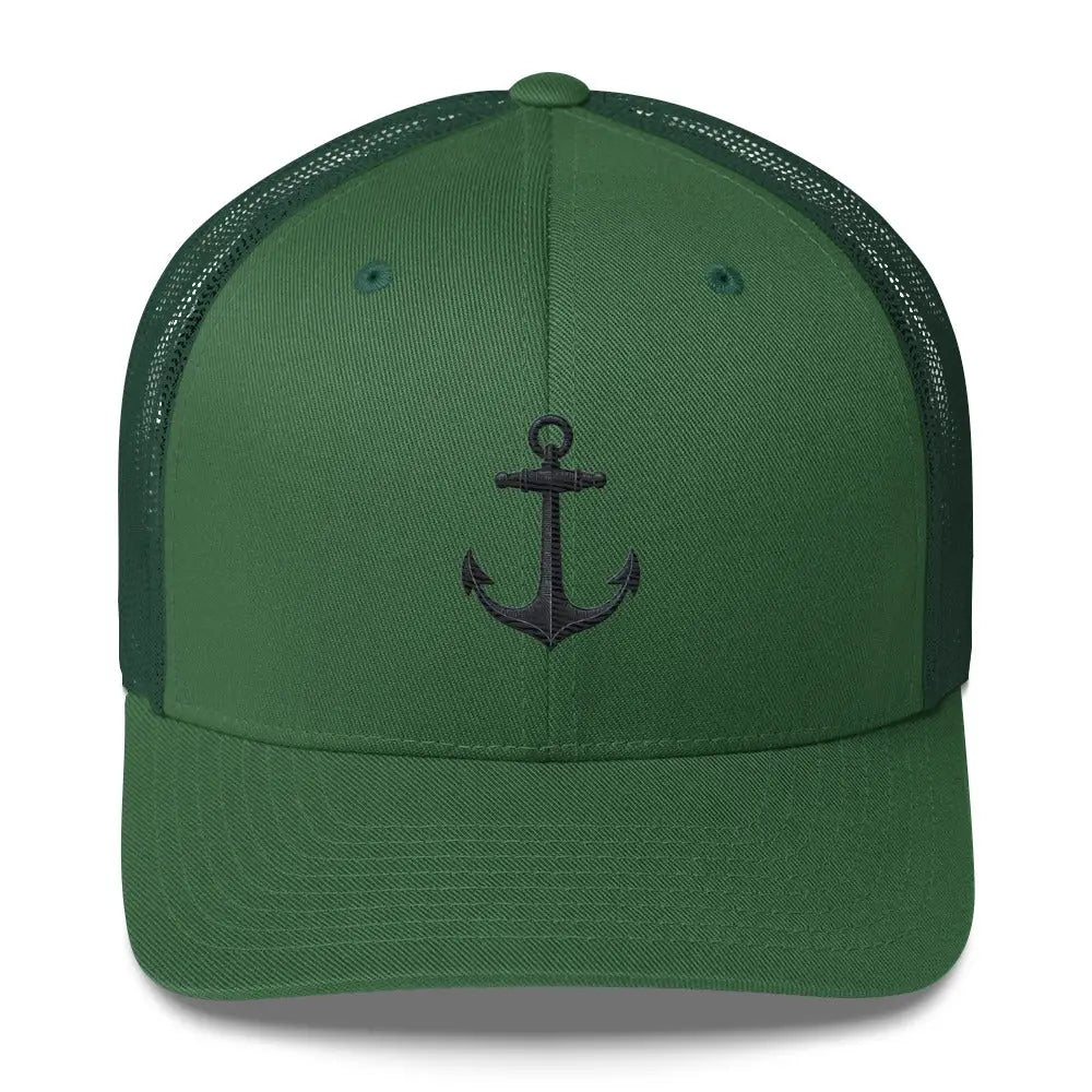 Green Embroidered Trucker Hat with Safe Home Anchor Design
