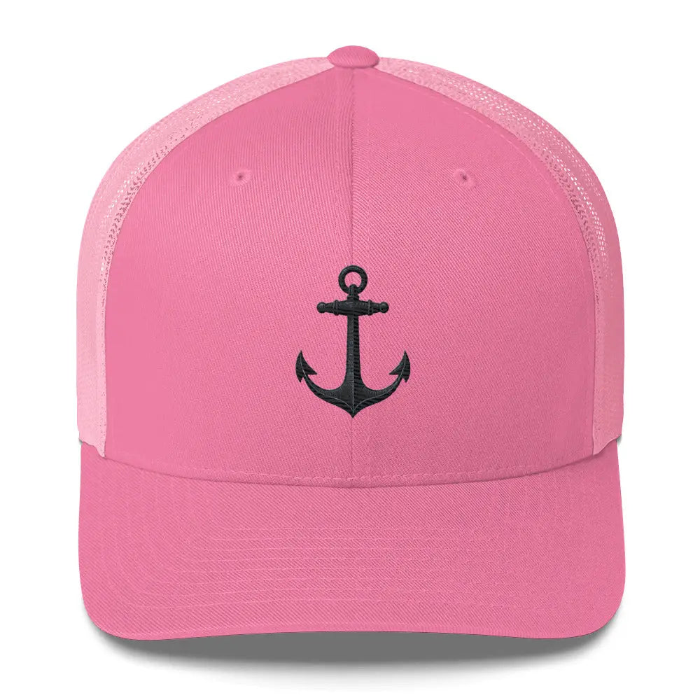 Pink Trini Skies embroidered trucker hat with safe home anchor