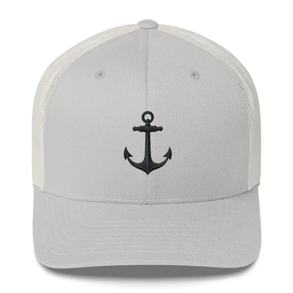 Light gray Safe Home Anchor embroidered trucker hat with black anchor emblem