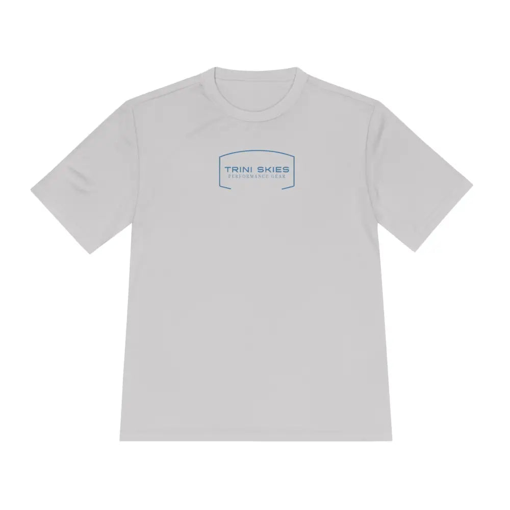 Light gray short-sleeve performance shirt with dynamic sailfish graphic