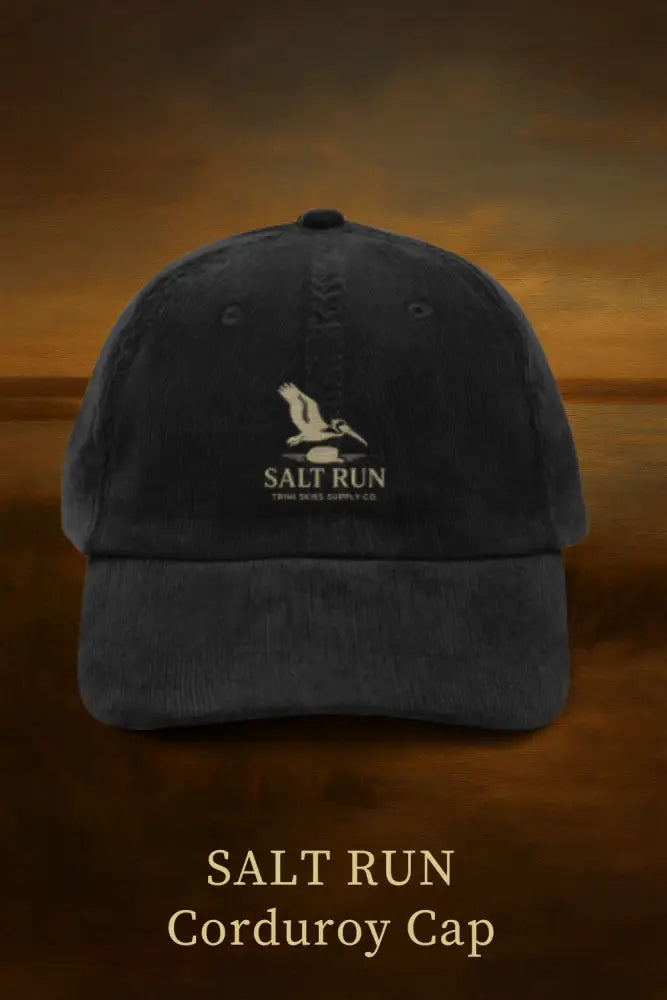 Dark gray Salt Run Heritage Edition vintage-style embroidered pelican corduroy cap