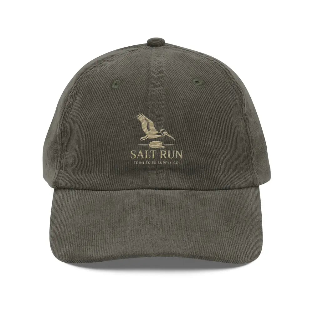 Dark green corduroy Salt Run Heritage Edition vintage-style embroidered pelican hat
