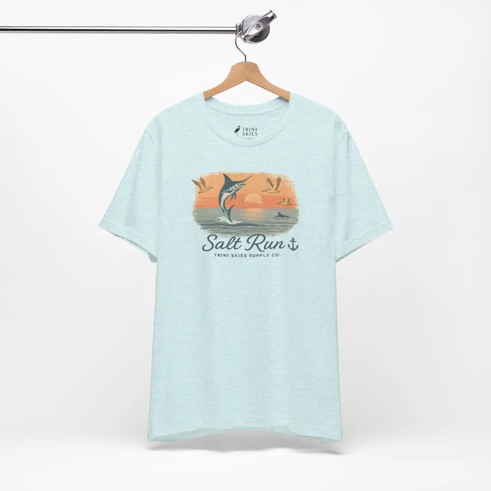 Salt Run Legacy Marlin graphic tee in light blue, Bella+Canvas