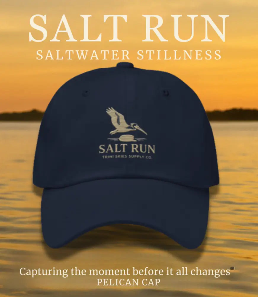Salt Run embroidered navy baseball cap with pelican logo