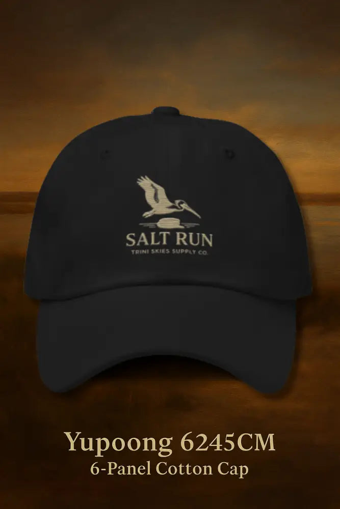 Black Salt Run cotton baseball cap with beige pelican embroidery