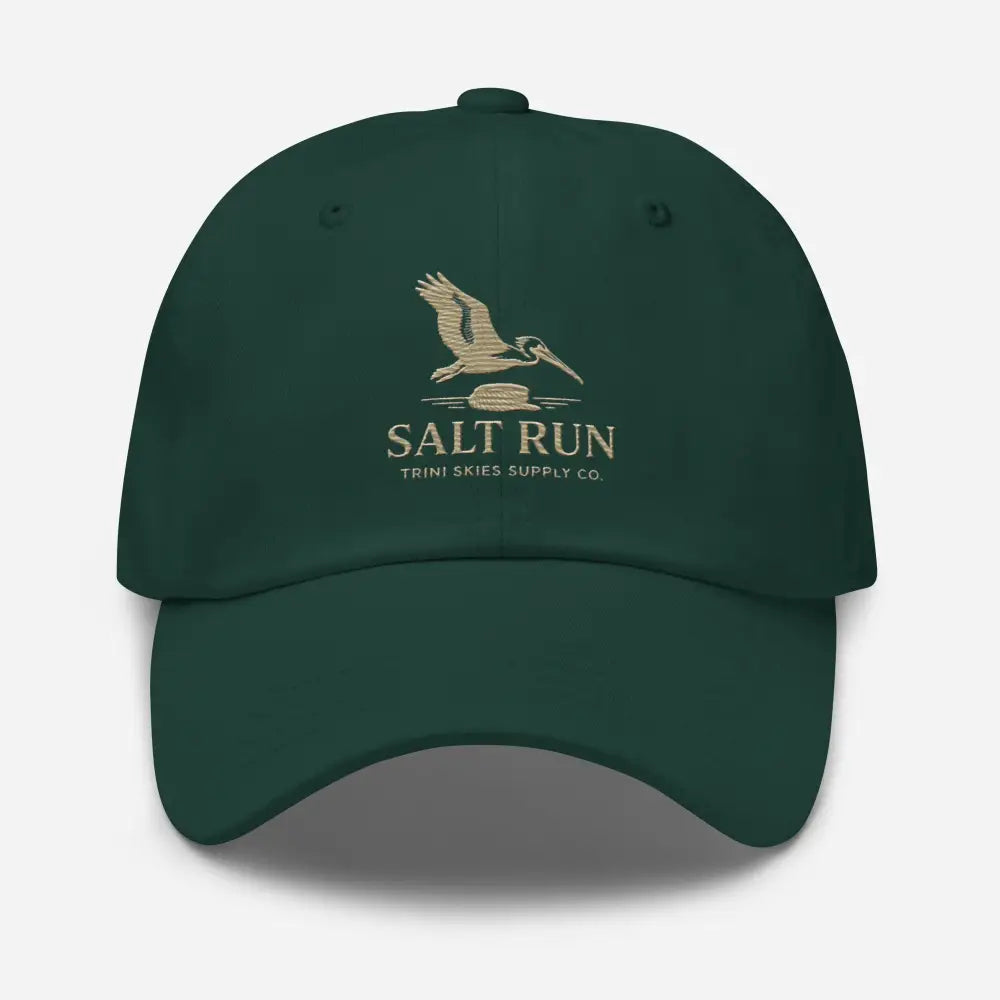 Salt Run embroidered pelican cotton baseball cap in dark green