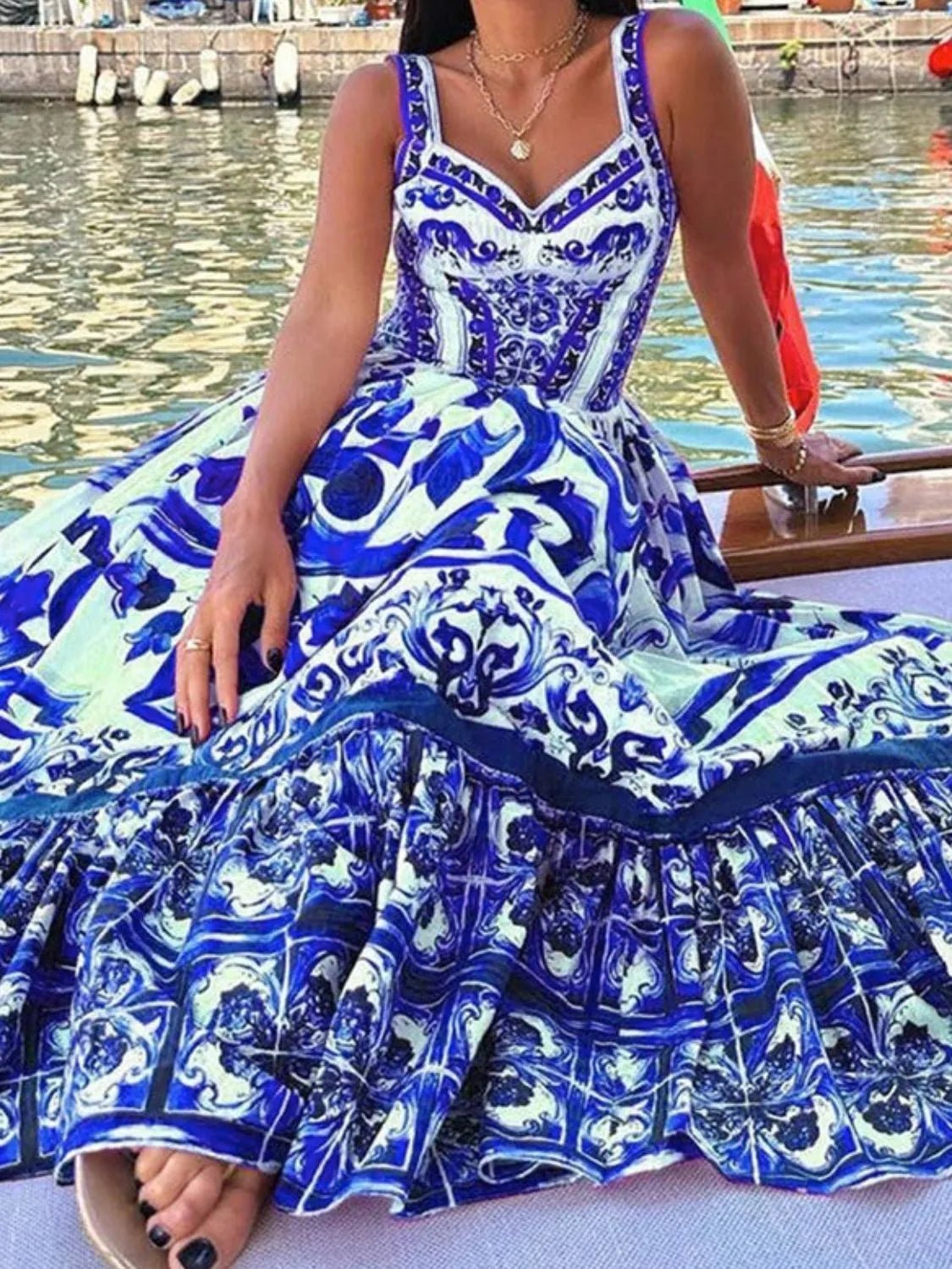 Santorini Smocked Wide Strap Dress – Blue Porcelain - Triniskies