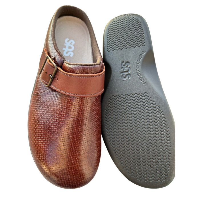 SAS SAS Leather Clog Slip-On Loafer – Size 6.5 WW, Woven Brown, Comfort & Support