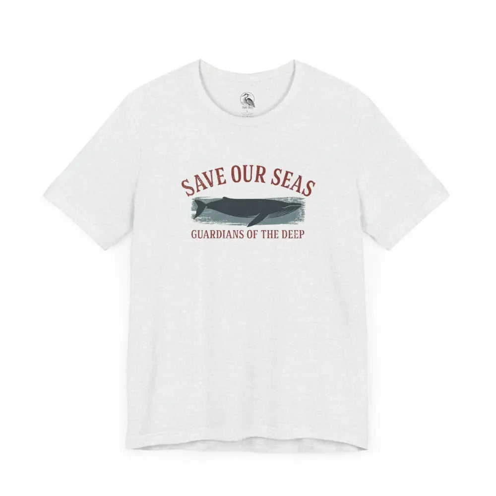 Trini Skies white short-sleeve whale graphic tee with classic crew neckline