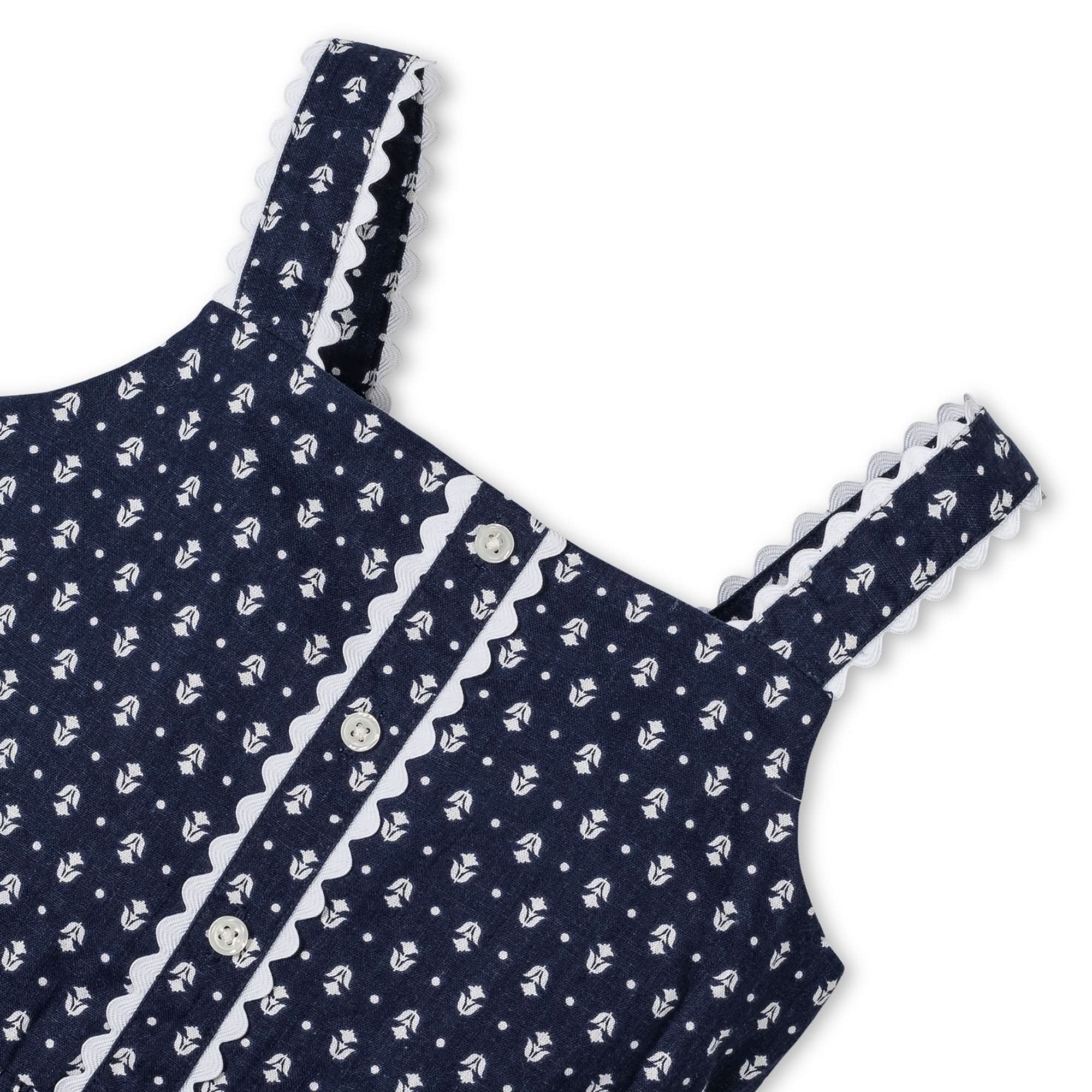 Scallop Trim Linen Blend Romper – Navy Riviera Print (Toddler & Girls) - Triniskies