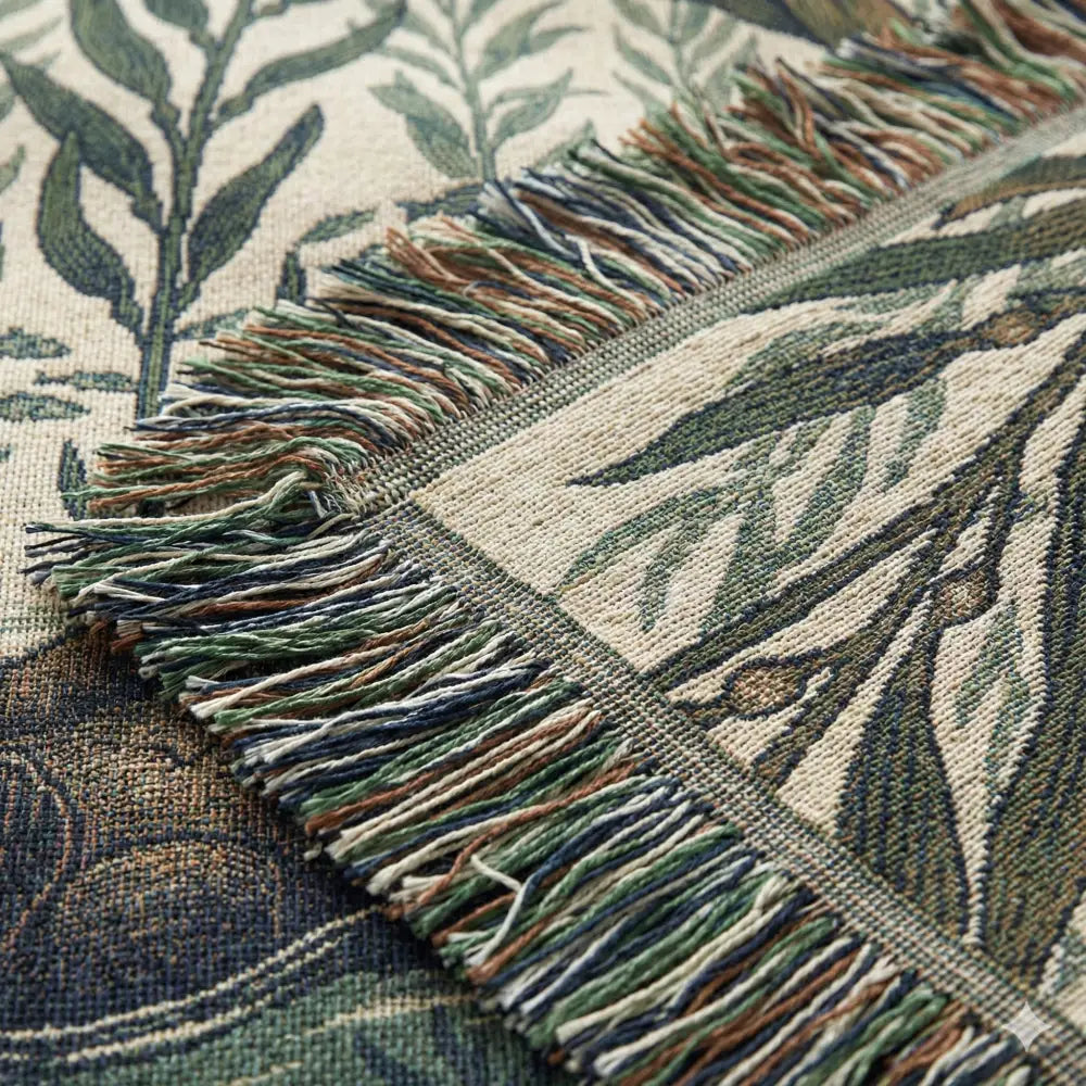 Vintage style cotton sea otter tapestry with kelp forest woven design