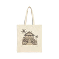 Seaside Serenity Beach cotton canvas tote with tropical sketch